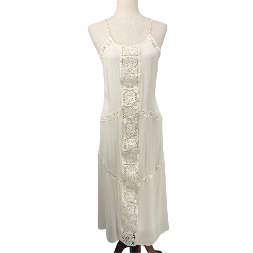 Lush Cream Lace Panel String Strap Boho Festival Maxi Shift Dress